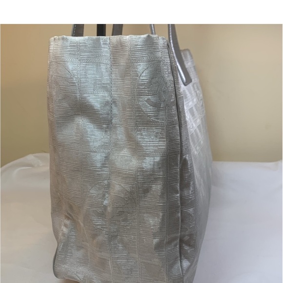 Chanel Rare Silver Travel Line Fabric Tote with Silver Leather Handles - Picture 7 of 17